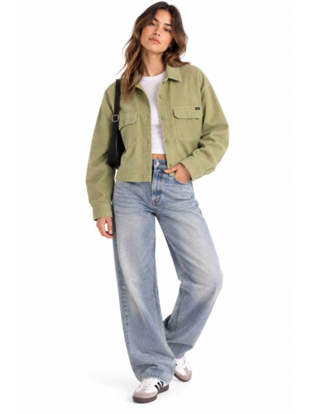 Vans Women’s Sage Green Cropped Corduroy Jacket Size L Y2K Skater